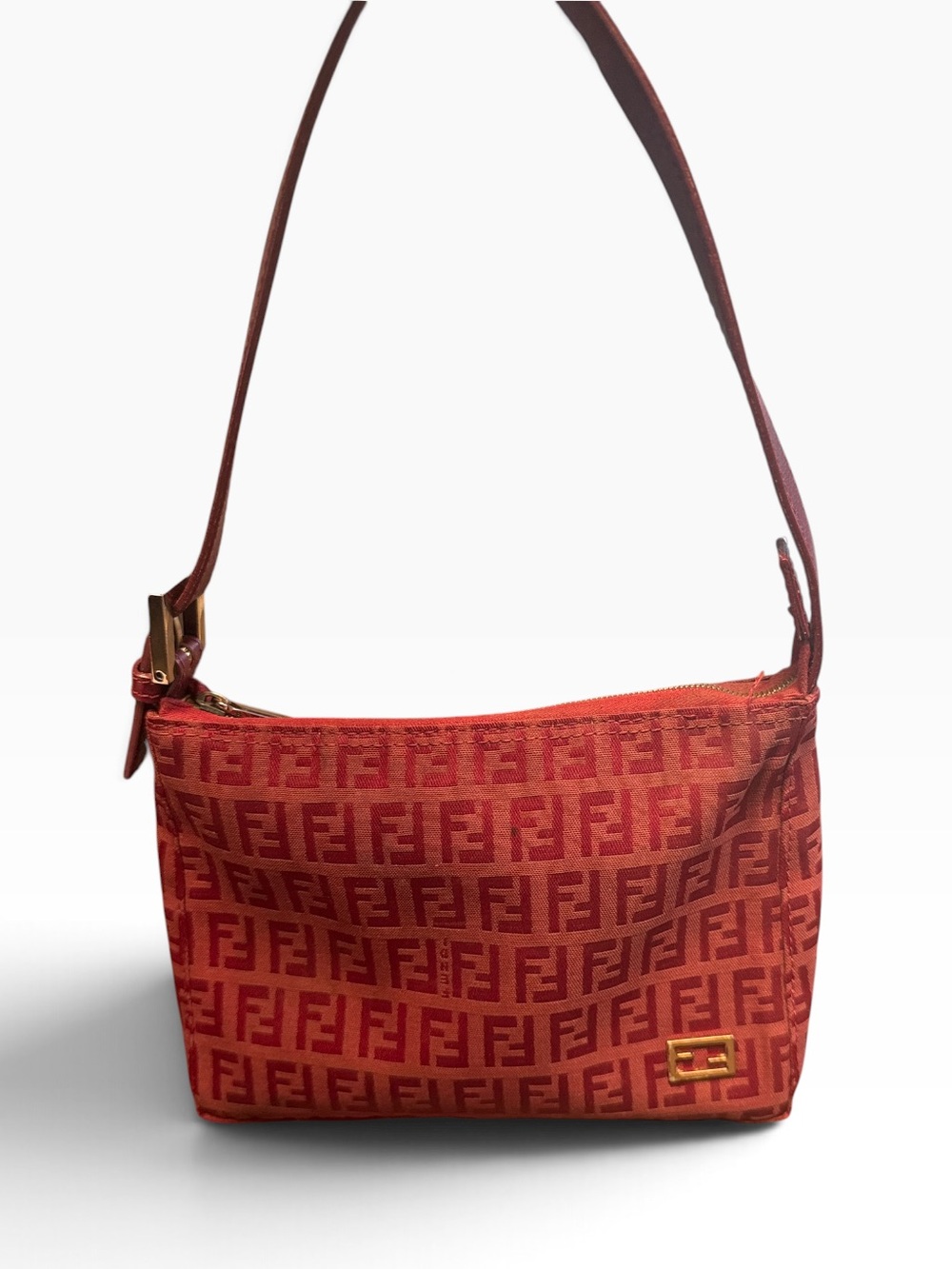 Fendi Orange-Red FF Jacquard Shoulder Bag